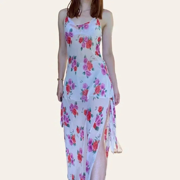 2000s y2k vintage sheer floral maxi dress - Fantasies by Morgan Taylor Medium - Picture 2 of 8